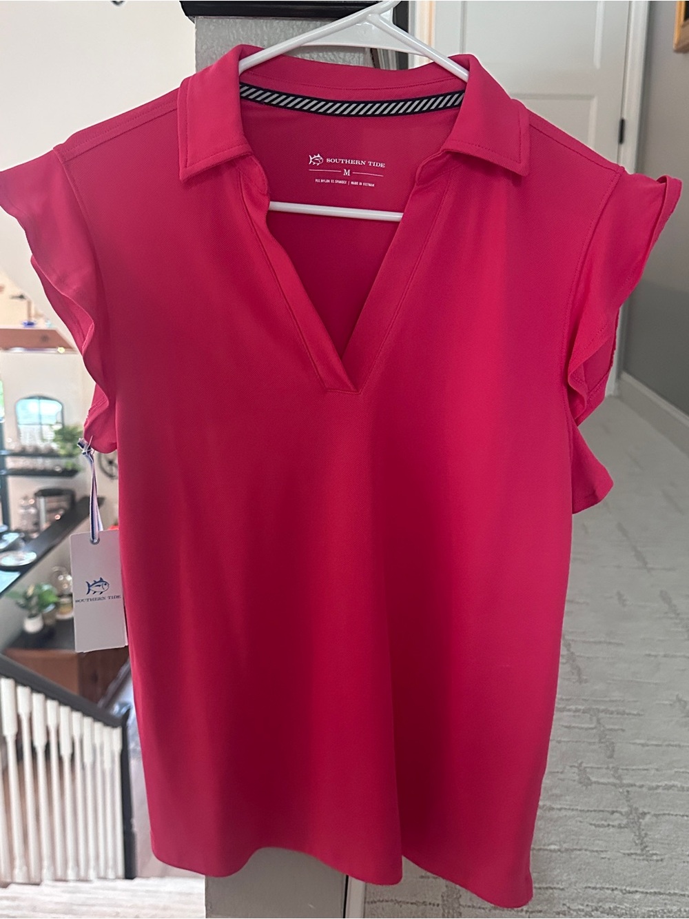 Southern Tide NWT Women's Hot Pink V-Neck Ruffle Sleeve Blouse